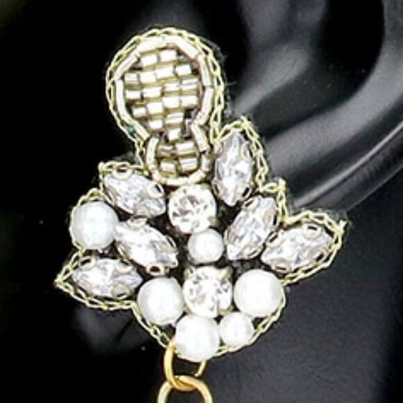 Champagne Bottle Black & Gold Seed Bead Earrings - Picture 2 of 6